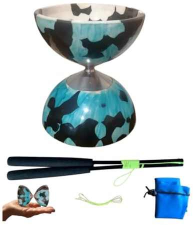 PlayMasterTec Diábolo Multicolor Caucho Eje Fijo 8+ con Palos y Bolsa