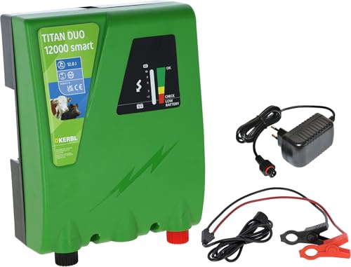 Kerbl TITAN DUO 12000 smart, dispositivo per recinzioni da pascolo, 12/230 V DUO smart, input 12.00 J, tensione massima 11.200 V, per recinzioni fino a 50 km, prodotto in Germania