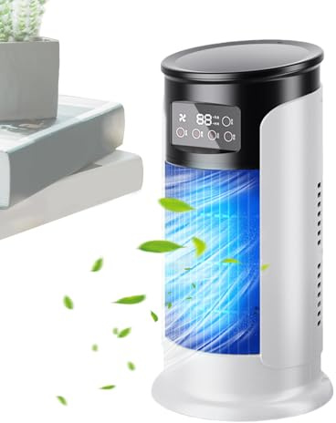Ventilateur à air mobile - Mini refroidisseur USB - Réservoir d'eau silencieux de 300 ml - Minuterie - Unité de refroidissement légère pour véhicules de camping, table de maison, table de chevet, kit