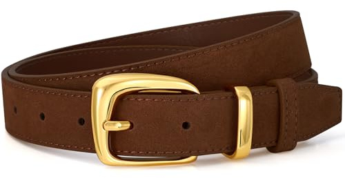 VONMELLI Ledergürtel Damen Vintage Wildleder Verstellbare Taillegürtel für Kleider Jeans Anzug mit Modische Goldschnalle Gürtel
