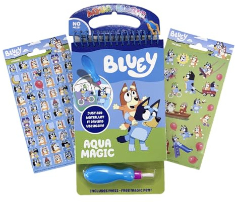 Anila's Bluey Aqua Magic Painting Book for Kids – Reusable Water Coloring Pad with Pen, Activity Pages, 4 Magic Boards & Bonus Stickers – Mess-Free Travel Art Set
