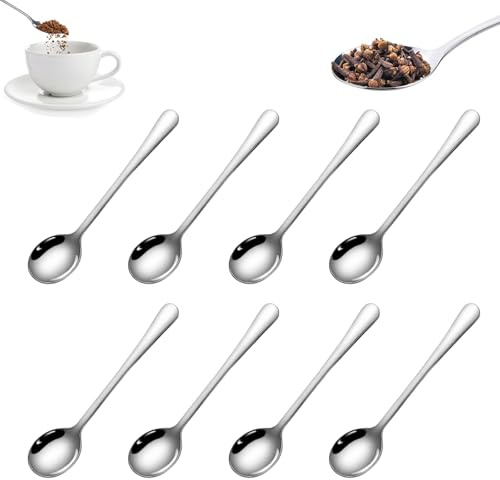 8 Stück Kleine Edelstahllöffel für Gewürzgläser, 7,5 x 1,6 cm Tiny Edelstahl Löffel, Espressolöffel Mini, Cute Small Edelstahl Gewürz Löffel, für Salz, Zucker, Honig, Gewürze