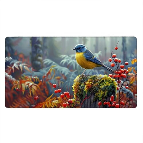 Tappetino Mouse Gaming XXL, 1800x900x3mm Grande Tappetino Scrivania Cuciti Base in Gomma, Mouse Pad Impermeabile Antiscivolo, PC Desktop Ufficio, Migliora Precisione Velocità (Uccello Bacche) xR7-591