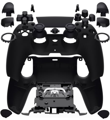 eXtremeRate Luna Carcasa con Botones Completo Kit Compatible con ps5 BDM-030/040/050/060 Control Placa Delantera Touchpad Joysticks Teclas Cubierta Trasera Compatible con ps5 Mando (Negro)
