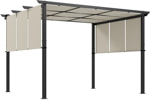 Outsunny Pergola, ca. 3,5 x 3 m, gazebo da giardino con tetto regolabile, tetto in metallo, autoportante, protezione solare per terrazza e giardino, beige
