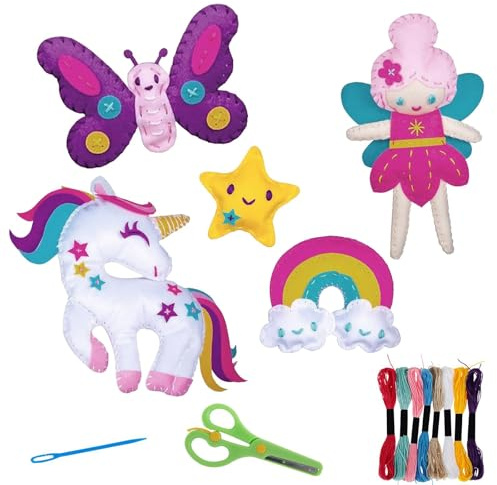 Nähset Kinder, Einhorn Filz Nähen Kits, kreativ DIY Bastelset Kinder, Tierformen Filz Nähen kinder ab 6 jahre, Filztiere Nähen Set für Anfänger, DIY Art Craft Kit für Mädchen Jungen