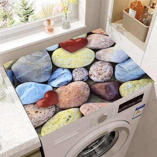 Hearda Housse Machine a Laver Impression Pierre,Dessus Tapis Lave Linge Antidérapant,Housse de Protection pour Machine à Laver Top,Tapis de Protection pour Dessus Sèche-Linge (Bleu,30x40cm)