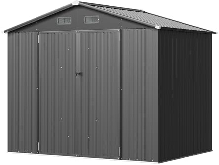 Aoxun Großes Metallgerätehaus 235x171 cm, wetterfester Geräteschuppen | mit Doppeltür, 196 cm hoch, abschließbares Gartenhaus für Rasenmäher & Fahrräder