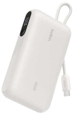 Belkin UltraCharge Batería Externa 10000 mAh Cable USB-C y Pantalla - Arena | Power Bank de 10000 mAh, 1 Puerto y 1 Cable USB-C y 1 Puerto USB-A, 45 W, LED, Apta como Equipaje de Mano y con Pantalla