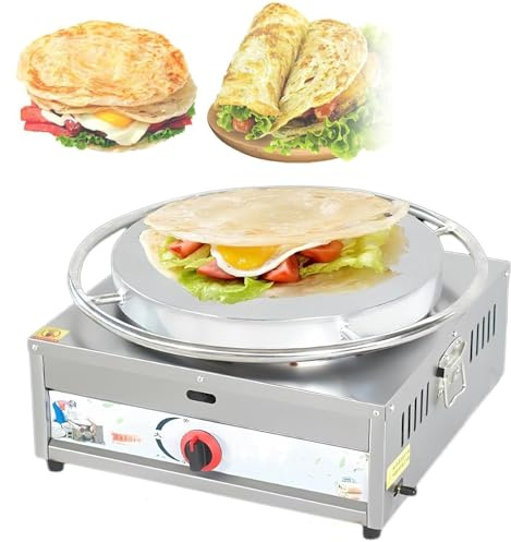 Crêpe-Maker-Maschine, antihaftbeschichtete elektrische Grillplatte für Pfannkuchen mit Holzspatel und Teigverteiler, 45 cm Topfdurchmesser, antihaftbeschichtete Oberfläche für Gas LPG