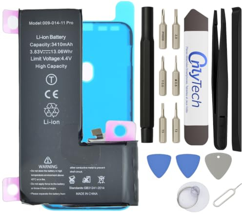 OnlyTech - Batteria Premium Capacità Aumentata di Sostituzione per iPhone 11 Pro - 3410mAh, qualità identica (chip TI) - Kit 15 Strumenti e adesivo schermo Inclusi