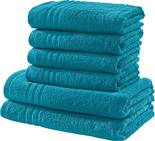 REDBEST Handtuchset, Frottierset New York 6-TLG. Petrol - leichte, weiche Qualität, saugstark, sehr strapazierfähig, 100% Baumwolle