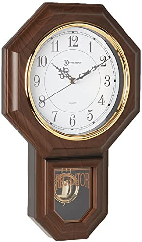 Timekeeper Essex Westminster Chime Faux Wood Pendulum Wall Clock, 44cm x 29cm, Walnut