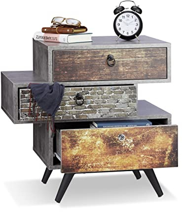 Relaxdays Vintage Kommode m. 3 Schubladen, Betonoptik Beistellschrank, grau | Shabby Schublade m. Griff, HBT: 60x60x40 cm