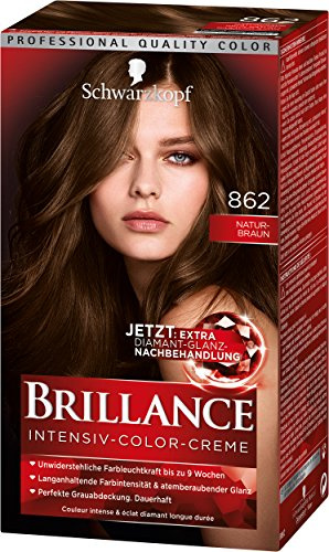 SCHWARZKOPF BRILLANCE Intensiv-Color-Creme 862 Naturbraun Stufe 3, mit extra Diamant-Glanz-Nachbehandlung, 3er Pack (3 x 143 ml)