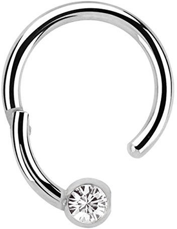 Modern Nature Piercing-Schmuck Lippenpiercing 316l Stahl Ring BCR, Clicker 1,2 mm mit 4 mm Steinplatte in klar