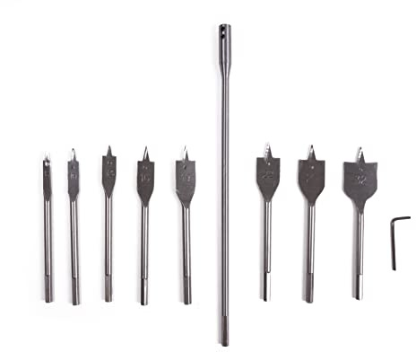 Holzbohrer Flachfräsbohrer Flachholzbohrer Set 6-32 mm 10in1 und Verlängerung
