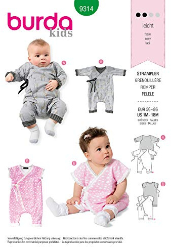 burda Schnittmuster Babys Strampler 9314 Gr. 56-80