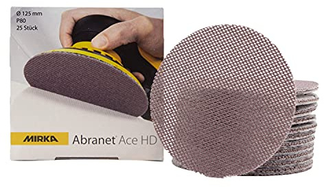Mirka Schleifscheiben Abranet Ace HD Ø 125 mm Klett Korn P80 25 Stk | Netz Schleifscheiben mit Klett ideal für harte Oberflächen Holz Spachtel Lack Metall hohe Schleifleistung langlebig