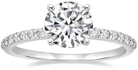 EAMTI 925 Sterling Silver 1.2 CT Round Solitaire Cubic Zirconia Engagement Ring Halo Promise Ring Size 9