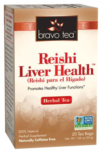 Bravo Tea Reishi Liver Health Herbal Tea Caffeine Free, 20 Tea Bags, 6 Count