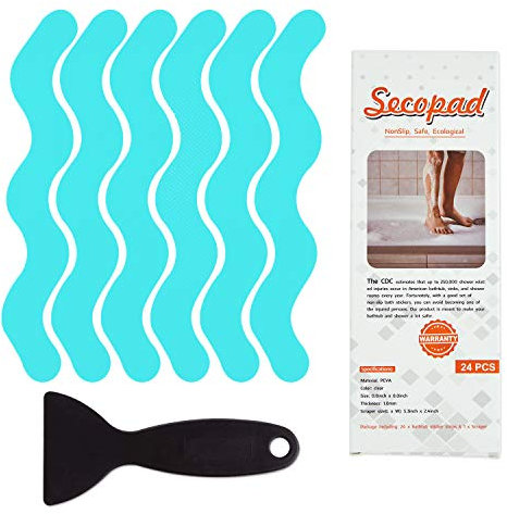 Secopad Adesivi antiscivolo, 24 pezzi, strisce di sicurezza per vasca da bagno, doccia, scale (Blu)