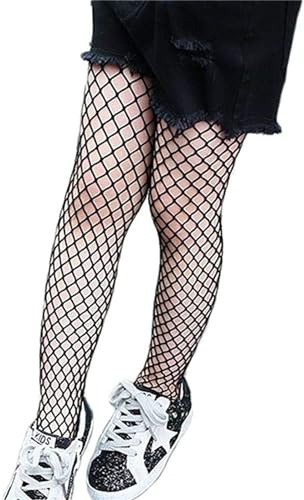 Geagodelia Girls Halloween Fishnet Tights Stockings Leggings Socks Fish Nets Stockings Nylon Halloween Costume Tights (One Size, medium net Black)