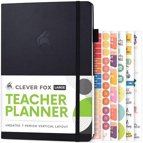 Clever Fox Lehrerplaner - Schuljahresplaner mit Kalender & Unterrichtsplänen - Lehrerplanbuch für Klassenzimmer & Homeschool Organisation (Kleiner als A4 (18 x 25 cm), Schwarz)
