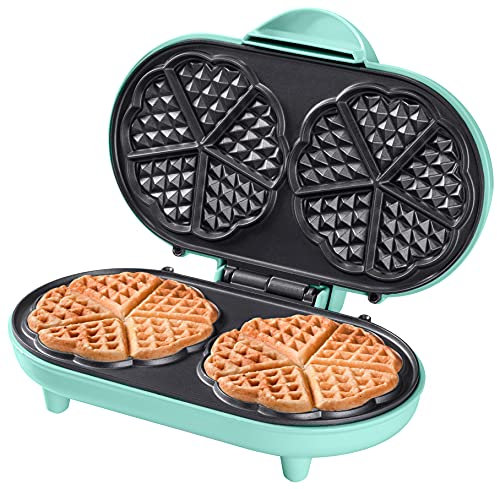 Bestron Gofrera en forma de corazón, Gofrera doble en diseño retro, para dos gofres, con revestimiento antiadherente, Colección Sweet Dreams, 1200 vatios, color: Verde
