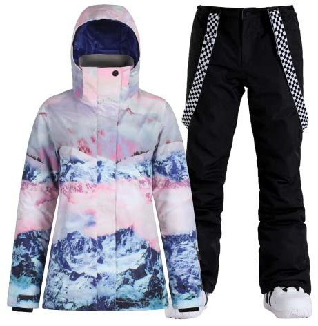 IMPHUT Women's Ski Jackets and Pants Snowboarding Snowsuit Coat Warm Hooded Waterproof Windproof Insulated Blue Pink Black S