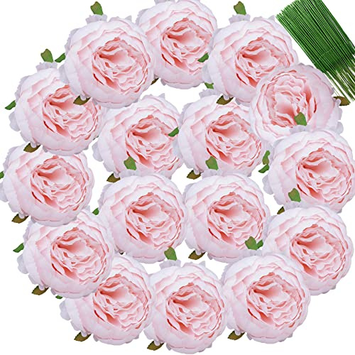 FagusHome 25 Stück Künstliche Pfingstrose Blumen Köpfe 10CM Seide Künstliche Blumen mit Stielen Jahrgang Blumen für Dekor (Rosa)