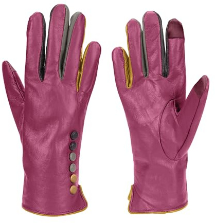 Vera Tucci TIFFANY G01 Originals Designer Luxuriöse Lederhandschuhe - Damenhandschuhe Winterhandschuhe Winterhandschuhe für Damen Designer Handschuhe Fingerlose Handschuhe Fäustlinge, Fuchsia, S-M
