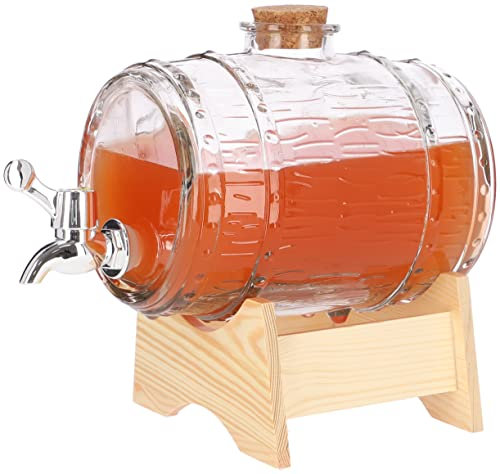 KOTARBAU® Glas-Fass mit Hahn für Wein Saft Limonade oder Wasser mit Holzständer 1,5 L