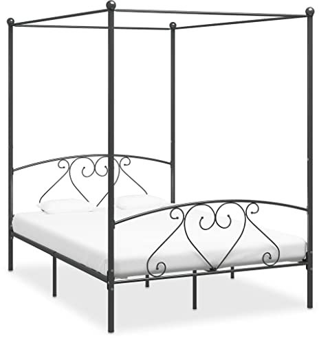 INLIFE Himmelbett-Gestell Grau Metall 160 x 200 cm-4444