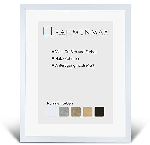 RahmenMax® Jersey Bilderrahmen Holz 60x80 cm/Bilderrahmen Maßanfertigung möglich/Posterrahmen/Bilder Rahmen in vielen Farben & Größen/Puzzle Rahmen in Weiß mit Acrylglas & weißer Rückwand