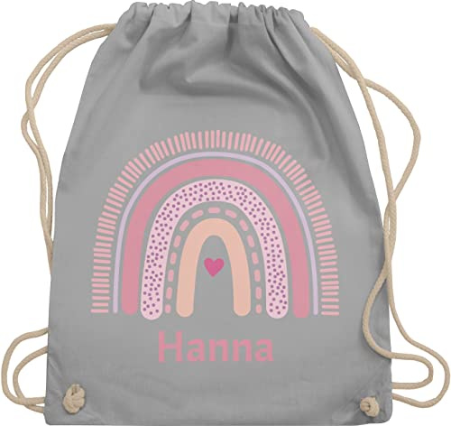 Turnbeutel Rucksack - Boho - Regenbogen - Unisize - Hellgrau - personalisierter beutel kindergartenbeutel name rainbow stoffbeutel tasche wäschebeutel kindergarten bohemian personalisierte