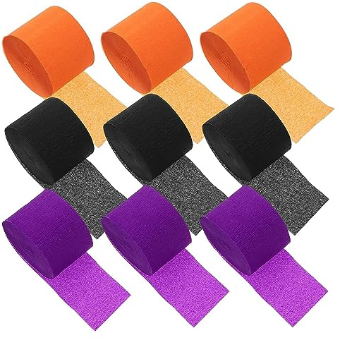 Leikedun 9 Rolls Crepe Paper Streamers Black Purple Orange | Halloween Crepe Paper Streamers Decorations Hanging Tassels for Festival Birthday Halloween Party Decor