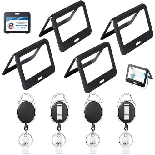 8 Piezas Porta Tarjetas Set, Portatarjetas Negro con Llavero Retráctil, Badge Holder de Plástico Resistente para Oficina, Escuela, Tarjetas de Crédito, Llave de Proximidad, Licencias de Conducir