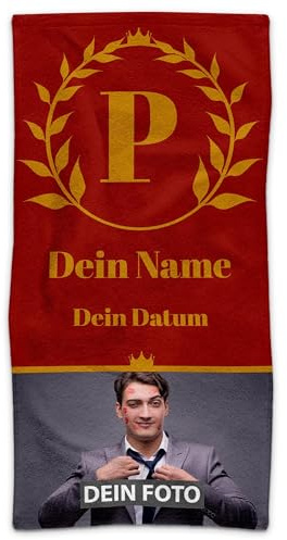 Print Royal PR Handtuch personalisiert mit Foto, Name und Datum - Personalisiertes Handtuch Bedrucken - Individuelles Geschenk für Männer zum Geburtstag, Valentinstag| 100 x 50 cm, rot