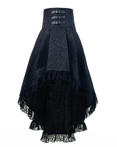 FCCAM Steampunk Damen Rock Damen Knielang Gothic Rock Goth Skirt Festival Rock Piraten Rock Mittelalter Rock