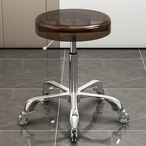 Rollhocker aus Acrylmaterial, Kristallrad, robuster Zeichendrehhocker, Hebestuhl für Bar, Labor, Büro, Friseur, Küche und Geschäft (braun)