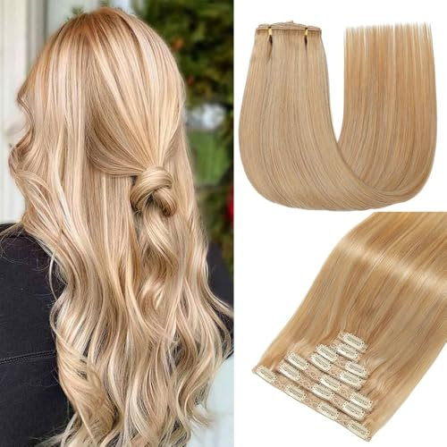 GUDOZO Clip in Extensions Echthaar 7pcs 35cm 80g Schokoladenbraun Invisible Dunkel Braun Hair Extensions Remy Clip in Haarverlängerung Natürliche Skin Weft Echthaar Extensions(14Zoll,M10/22/613#)
