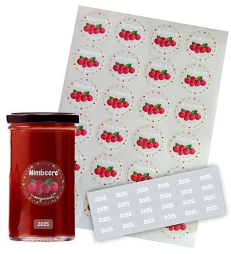 FOTOFOL transparente Aufkleber Marmelade - selbstklebende Etiketten für Marmeladengläser, Deckeletiketten, Einmachgläser (Himbeere)