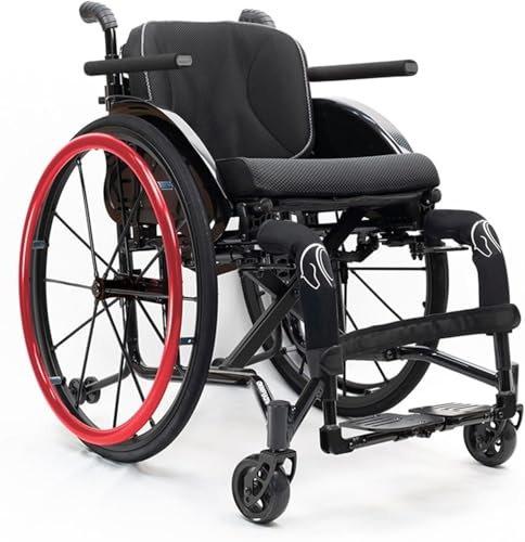 furenan Leichtgewichtiger Faltbarer Sportrollstuhl, Faltbarer Rollstuhl, Transportrollstuhl, Aluminiumlegierungsrollstuhl, tragbare Rollstühle(Red,42cm/16.5in)