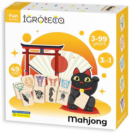 Igroteco® Kinder-Mahjong aus Holz – Pädagogisches Lernspiel mit Meeresbewohnern und Wildtieren, Fördert Logik, Gedächtnis & Feinmotorik, Langlebiges Holzspielzeug für Zuhause & Kindergarten