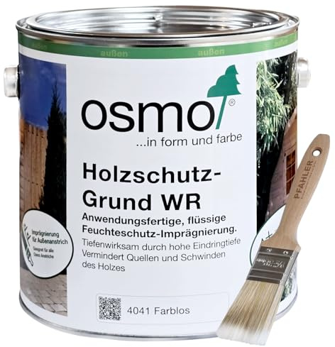 OSMO Holzschutz-Grund WR 4041 Farblos 2,5L für Außenanstrich flüssige Feuchteschutz-Imprägnierung + Flächenstreicher Pinsel von Pfahler