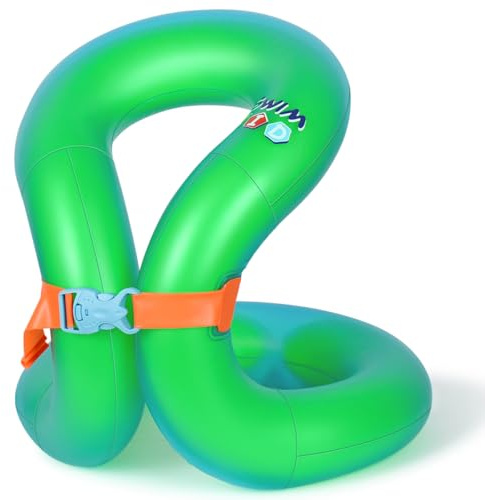 Hyfoo Swim Vest Floaties for Kids,Inflatable Pool Floats Swimming Ring for Children 33-50Lbs with Adjustable Safety Buckle,Double Air Bag,Learn to Swim Trainer,Green Upgraded