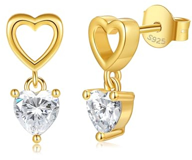 Lovans kleine Herz Ohrstecker Silber 925 Damen Gold Ohrringe Stecker mit Zirkonia, Hängend Ohringe Schmuck für Mädchen Frauen Freundin Tochter, mit Schmuckbox