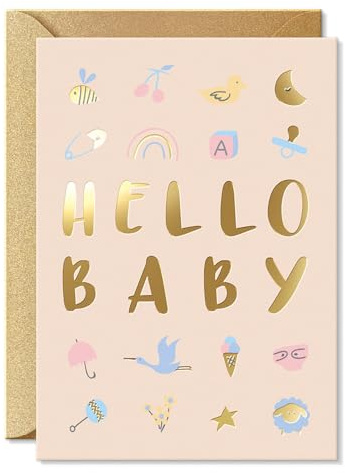 Sweetzer & Orange Babyparty-Karte mit Goldfolie, geschlechtsneutraler Grußkarte für Jungen oder Mädchen, 12,7 x 17,8 cm, Glückwunschkarte mit Umschlag und goldfarbenem Aufkleber, 300 g/m² Karton