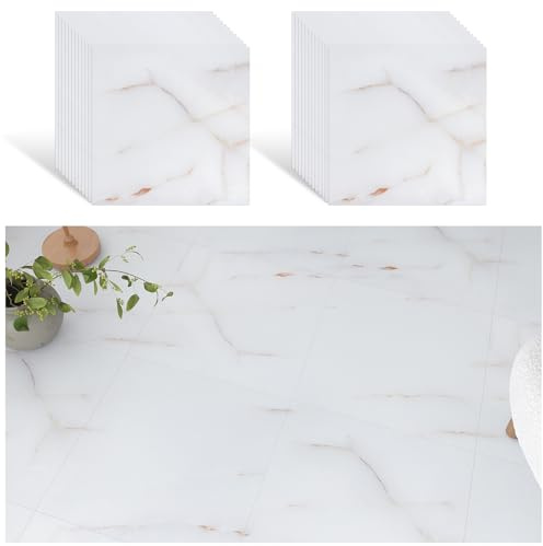 VEELIKE Weiß Gold Marmor Bodenfliesen Selbstklebend Vinylboden Fliesenoptik 24 Stück PVC Bodenbelag Küche Wohnzimmer PVC Fliesen Marmor Fliesenaufkleber Boden Badezimmer Wasserfest 30cm x 30cm